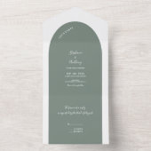 Sage Green and White Arch Wedding All In One Uitnodiging (Binnen)