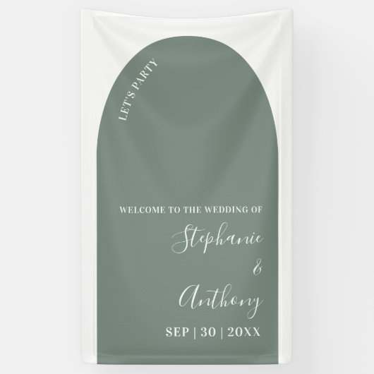 Sage Green and White Arch Wedding Spandoek (Verticaal)