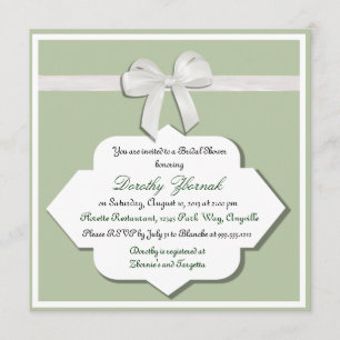 Sage Green and White Bow Bridal Shower Invitation Kaart
