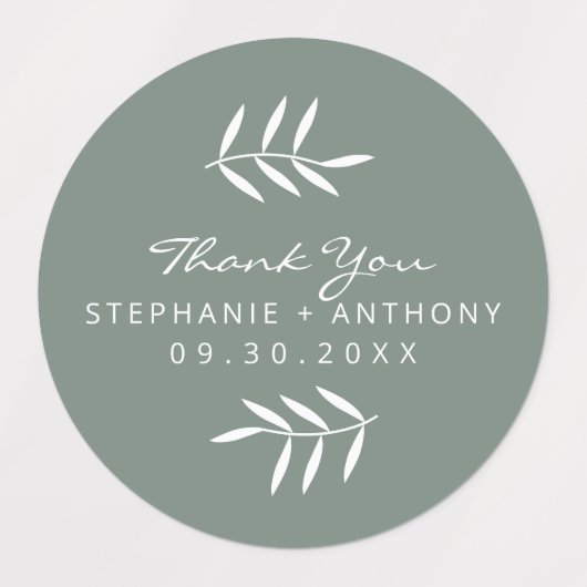 Sage Green and White Branches Wedding Bedankt Labels (Design 1)
