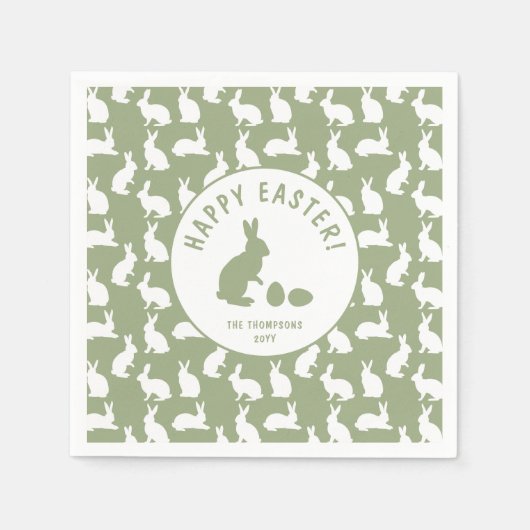 Sage Green And White Bunnies Happy Easter Servet (Voorkant)
