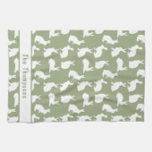 Sage Green And White Bunny Pattern And Name Easter Theedoek (Horizontaal)