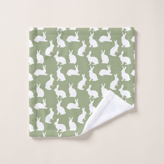 Sage Green And White Bunny Pattern Cute Easter Bad Handdoek (Wasdoekje)