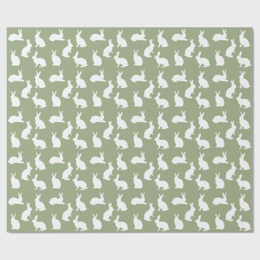 Sage Green And White Bunny Pattern Cute Easter Cadeaupapier (Vlak)