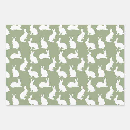 Sage Green And White Bunny Pattern Modern Easter Inpakpapier Vel (Voorkant)