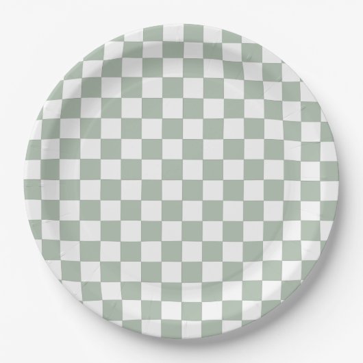 Sage Green and White Checkered Papieren Bordje (Voorkant)