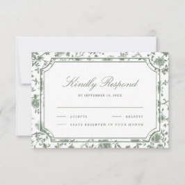 Sage Green and White Chinoiserie Wedding RSVP Kaartje