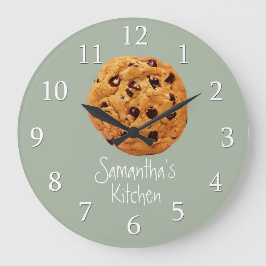 Sage Green and White Chocolate Chip Kitchen Grote Klok (Voorkant)