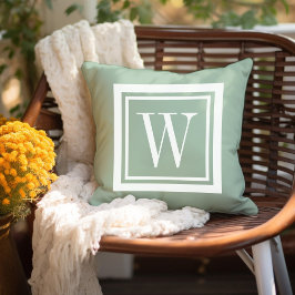 Sage Green and White Classic Square Monogram Buitenkussen