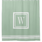 Sage Green and White Classic Square Monogram Douchegordijn (Voorkant)