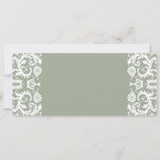 Sage Green and White Damask Wedding Kaart (Achterkant)