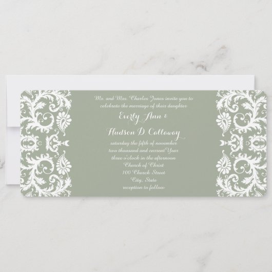 Sage Green and White Damask Wedding Kaart (Voorkant)