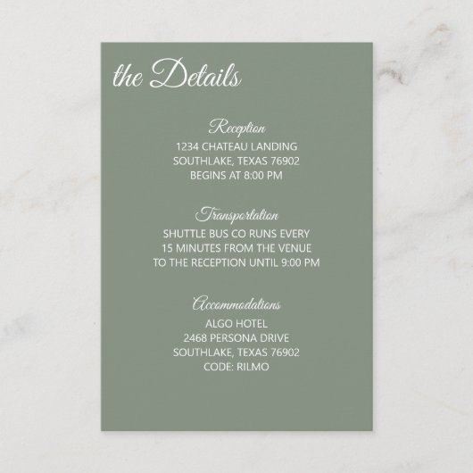 Sage Green and White Details Informatiekaartje (Voorkant)