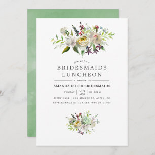 Sage Green and White Floral Bridesmaids Luncheon Kaart