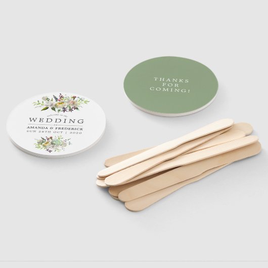 Sage Green and White Floral Wedding Favor Handwaaier (Niet-gemonteerd)