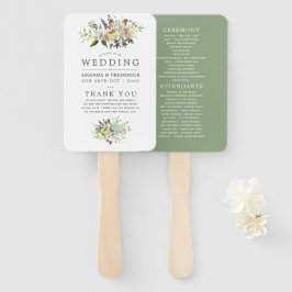 Sage Green and White Floral Wedding Programme Handwaaier