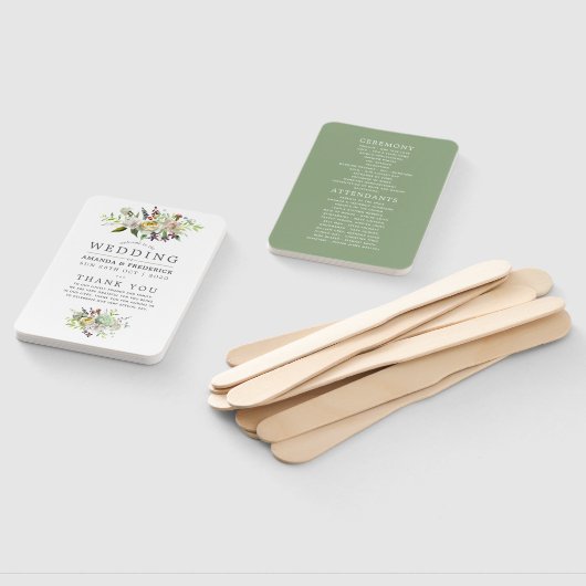 Sage Green and White Floral Wedding Programme Handwaaier (Niet-gemonteerd)