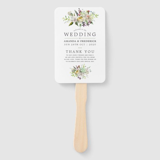 Sage Green and White Floral Wedding Programme Handwaaier (Voorkant)