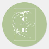 Sage Green and White Monogram Wedding Ronde Sticker (Voorkant)