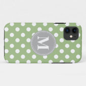 Sage Green and White Polka Dots Gray Monogram Case-Mate iPhone Case (Achterkant (horizontaal))