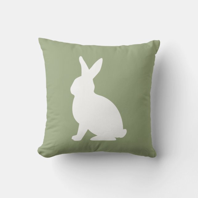 Sage Green And White Sitting Bunny Cute Easter Kussen (Voorkant)