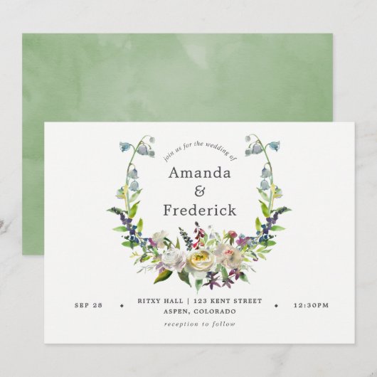 Sage Green and White Waterverf Floral Wedding Kaart (Voorkant / Achterkant)