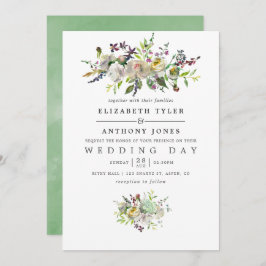 Sage Green and White Waterverf Floral Wedding Kaart