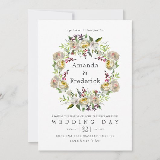 Sage Green and White Waterverf Floral Wedding Kaart (Voorkant)