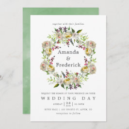 Sage Green and White Waterverf Floral Wedding Kaart