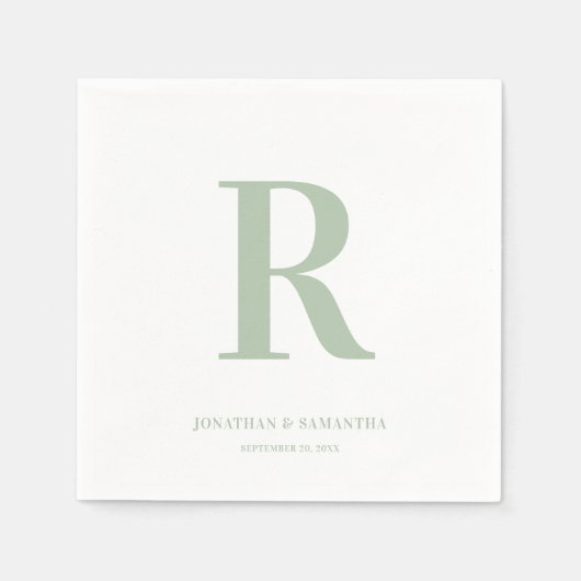Sage Green and White Wedding Monogram Modern Servet (Voorkant)