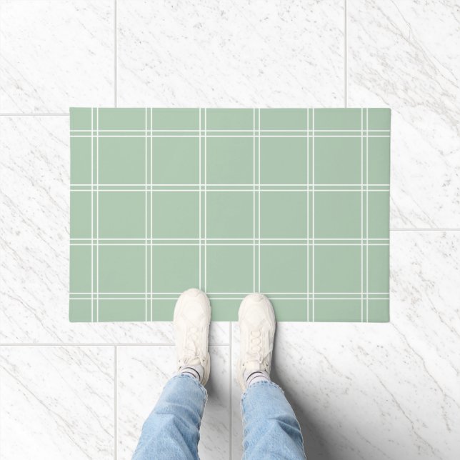 Sage Green and White WindowPane Check Deurmat (Binnen)