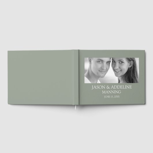 Sage Green Any Photo Black White Weddenschap Gastenboek (Volledig)