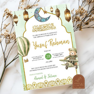Sage Green Aqeeqah geboorteaankondiging voor mosli Kaart