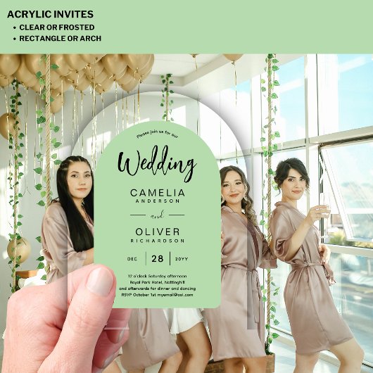 Sage Green Arch Acryl Wedding nodigt uit tot moder Acryl Uitnodigingen
