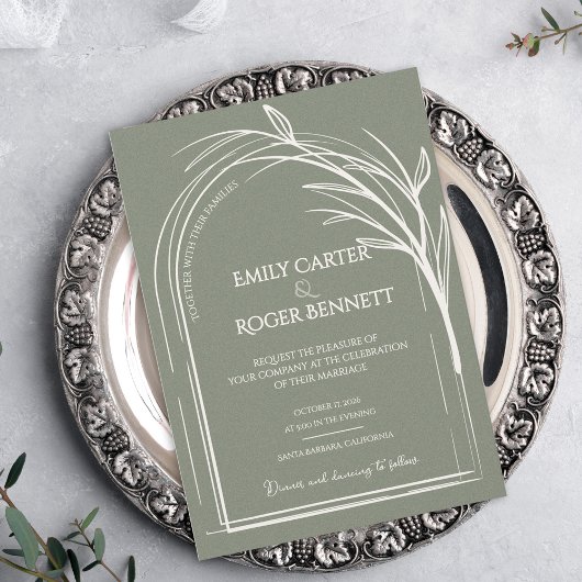 Sage Green Arch Botanical Wedding Invitation