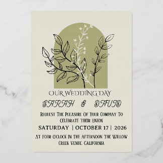 Sage Green Arch Botanical Wedding Invitation   Folie Uitnodiging