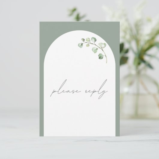 Sage Green Arch Botanische Bruiloft Maaltijd keuze RSVP Kaartje (Staand voorkant)