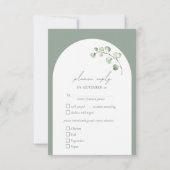 Sage Green Arch Botanische Bruiloft Maaltijd keuze RSVP Kaartje (Achterkant)