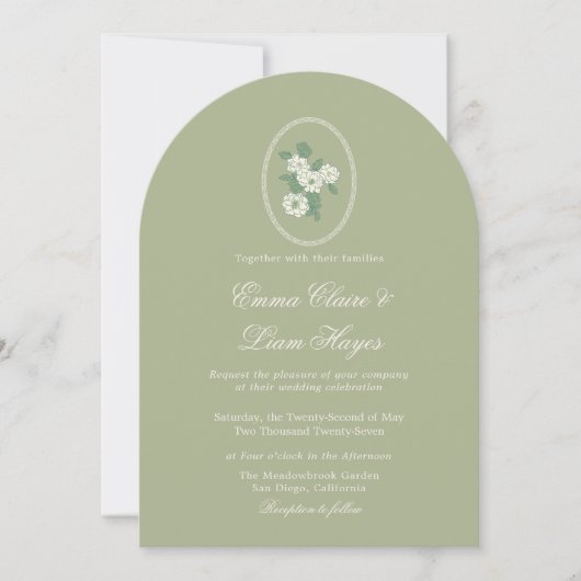 Sage Green Arch Chinoiserie Wedding Invitation Kaart (Voorkant)