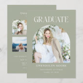 Sage Green Arch Foto Afstuderen Aankondiging Kaart (Voorkant / Achterkant)