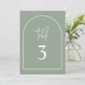 Sage Green Arch Minimal Baptism Table Number Kaart (Staand voorkant)