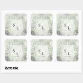 Sage Green Arch Monogram Initials Wedding Envelope Vierkante Sticker (Vel)