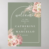 Sage Green Arch Pampas Grass Weddenschap Welkomstt Poster (Voorkant)