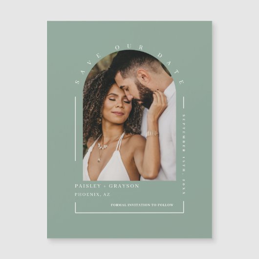 Sage Green Arch Photo Save Our Date Magnetic Kaart (Voorkant)
