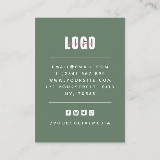 Sage Green Arch Voeg Logo juwelen oorsparing toe Visitekaartje (Achterkant)