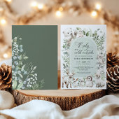 Sage Green Arctic Animals Winter Baby shower Kaart
