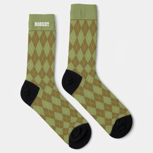 Sage Green Argyle-patroon Sokken (Rechts)