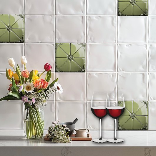 Sage Green Art Deco  Ceramic Tile Tegeltje