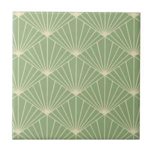 Sage Green Art Deco Fan Pattern Tegeltje
