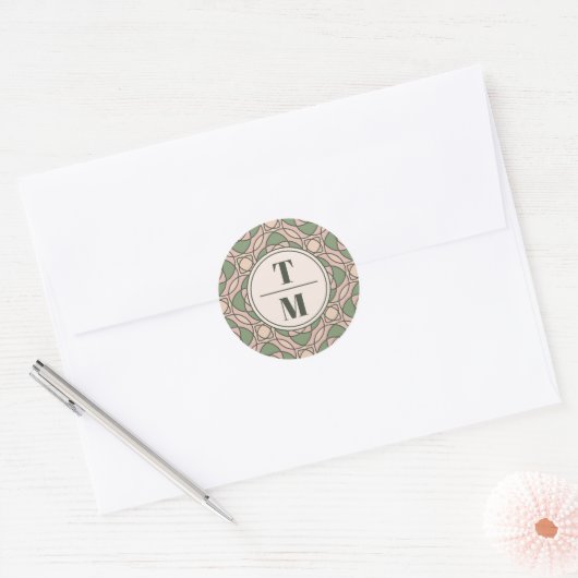 Sage Green Art Deco Monogram Wedding Sticker (Envelop)